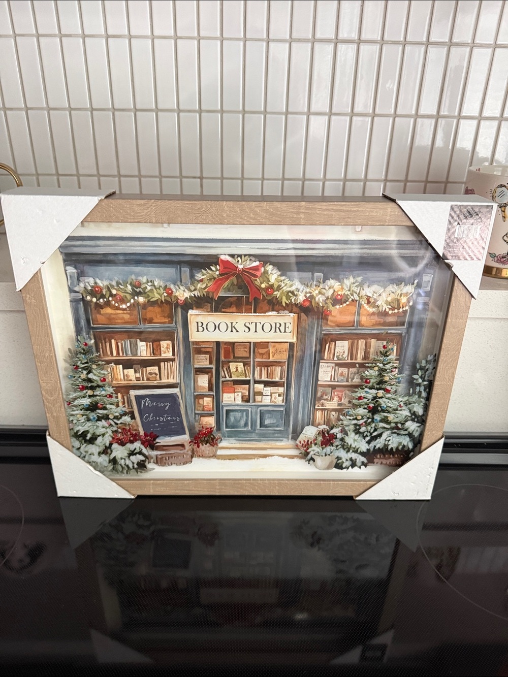 NWT-Hobby Lobby Holiday Bookstore Wall Art in Blue and Red Accents